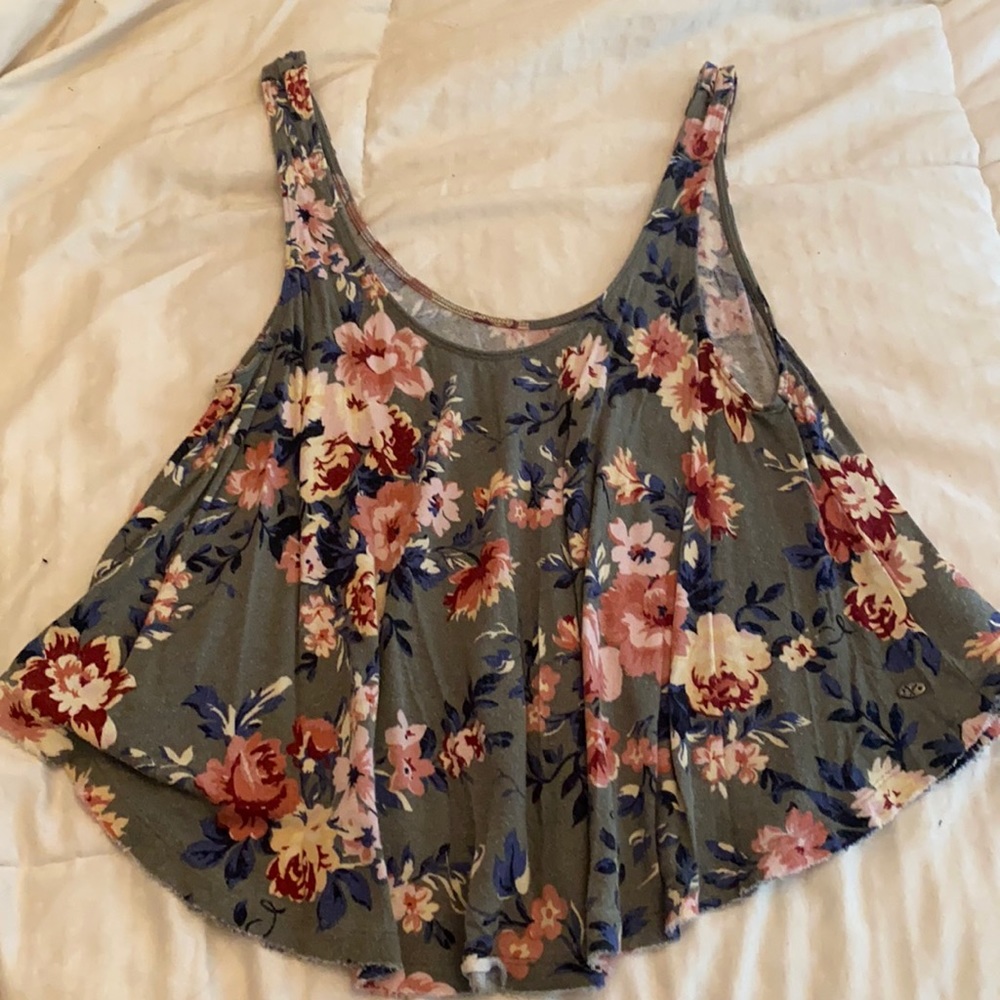 Green floral American Eagle Cropped Tank